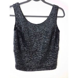 Diana Deb Exclusive Party Top Tank Black Sequins Beads 100% Wool Zipper Lined M